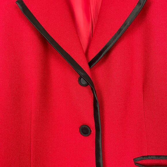 Preston & York | Vintage Red 100% Wool Black Trimmed Button Career Blazer - Picture 4 of 11